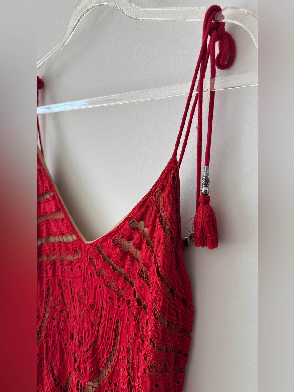 Free People Red Crochet Tie-Shoulder Tank - Picture 2 of 12